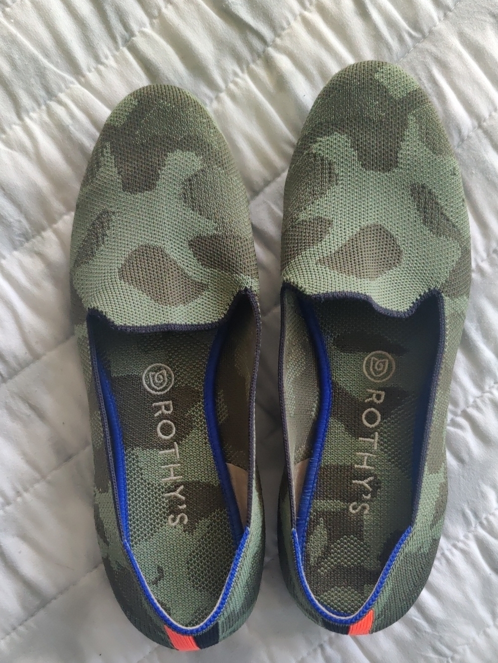 Rothy's Camo Knit Slip-On Flats Loafers Round Green/Olive Y2K Retro Lightweight